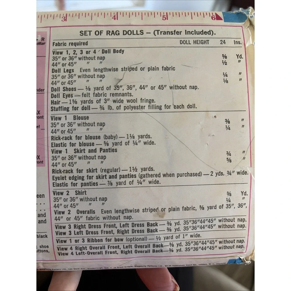 Vintage 1970 Simplicity Rag Doll Sewing Pattern 9137 OS Cut Complete 24in Doll